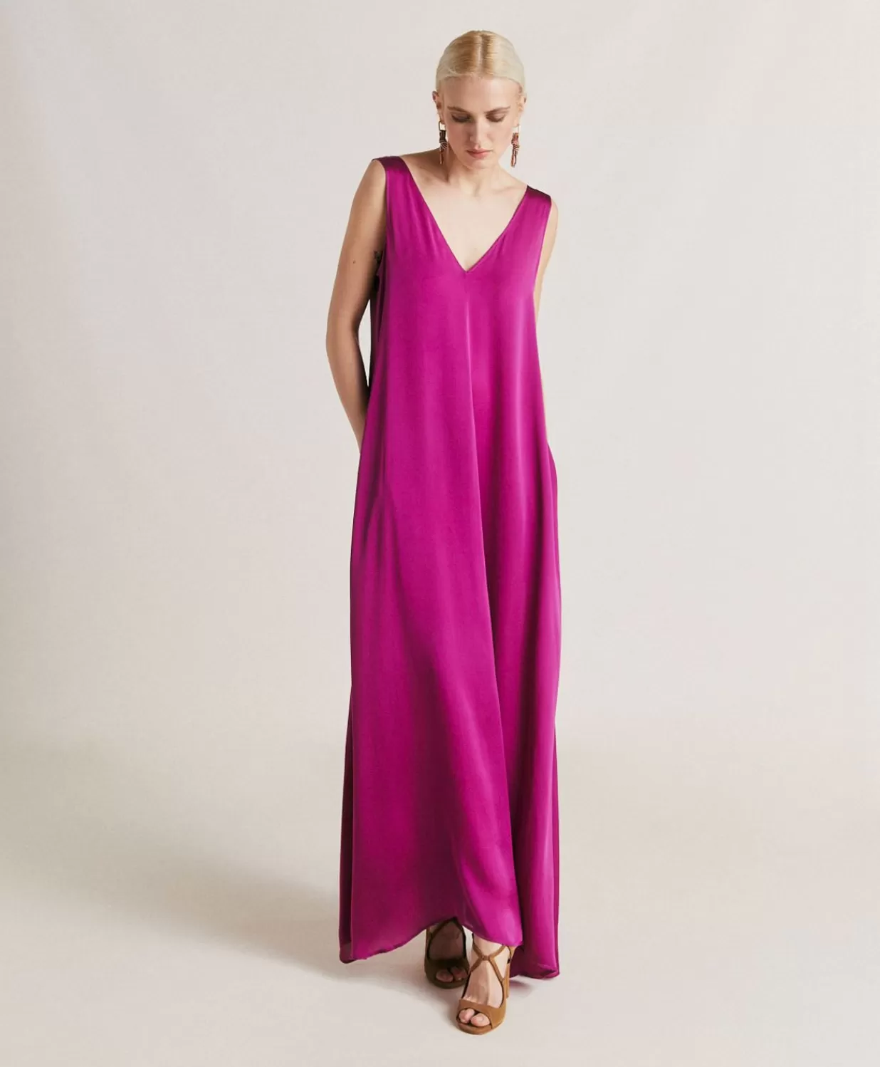 Momoni Vêtements>Robe Helena En Soie Unie - Cyclamen