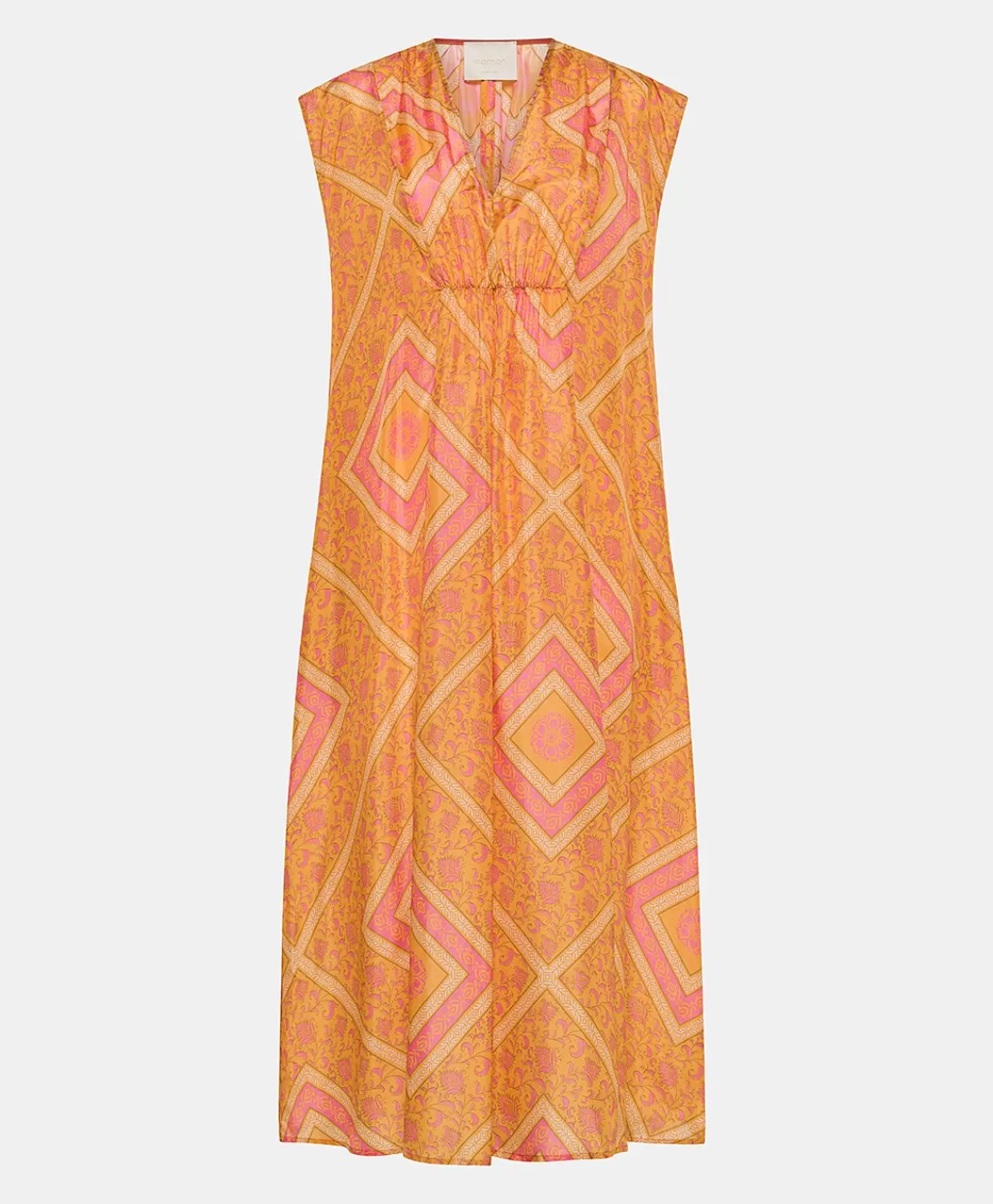 Momoni Vêtements>Robe Scilla En Haboutai De Soie - Orange/Fuchsia