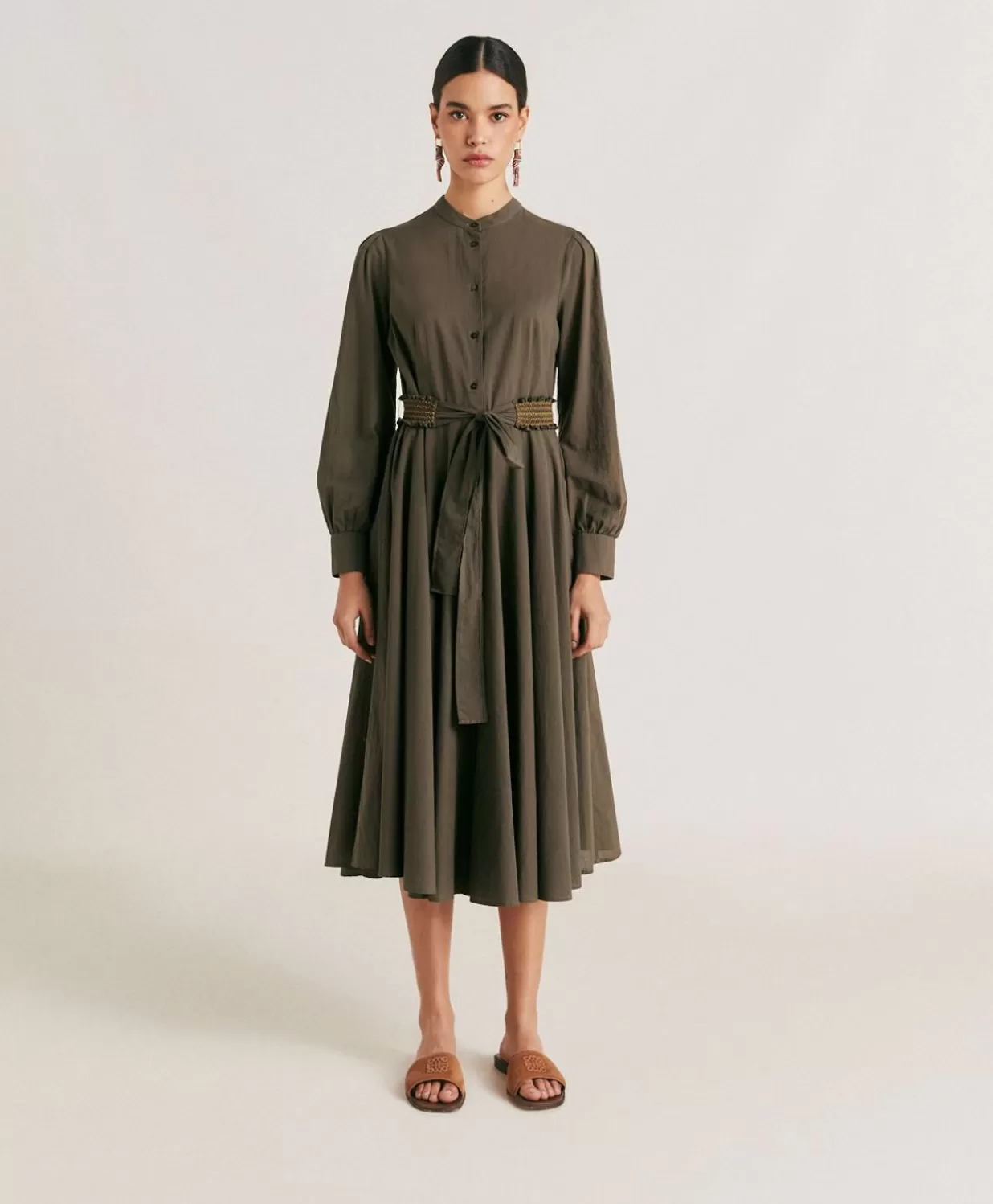 Momoni Vêtements>Robe Sinzias Avec Voile De Coton - Armee