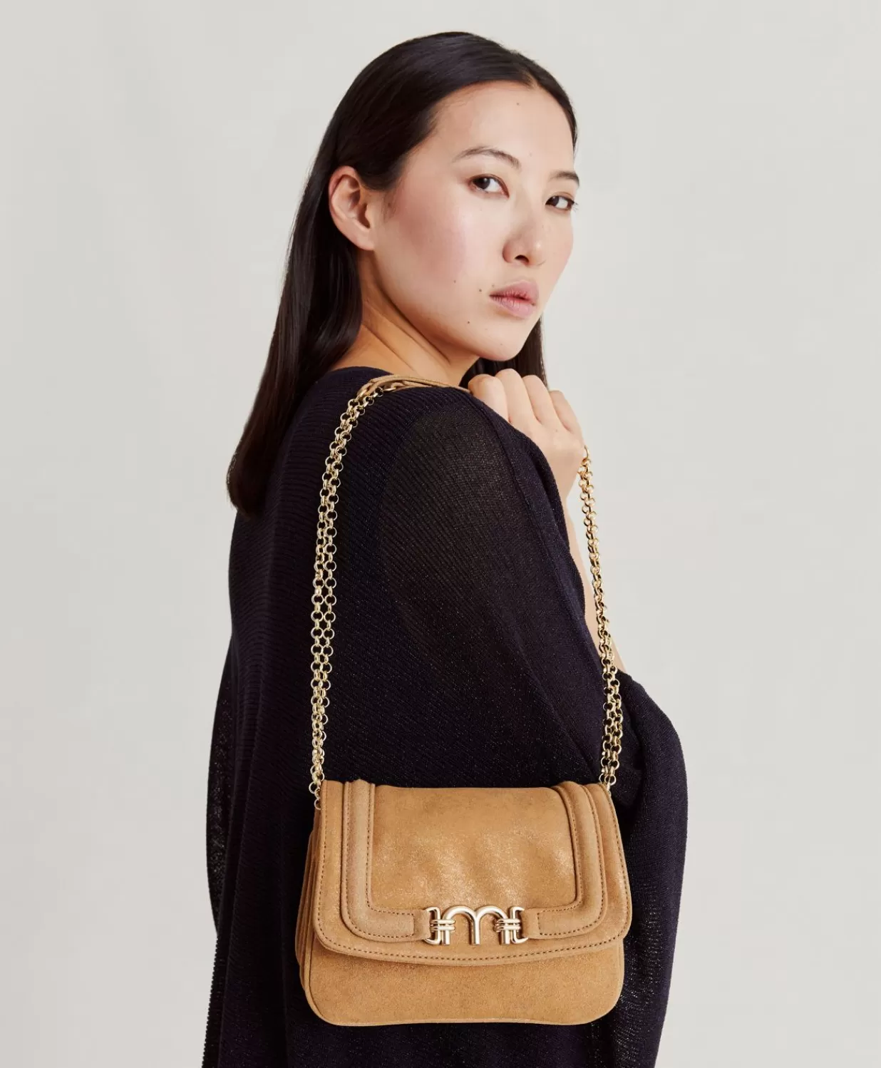 Momoni Sacs Et Pochettes>Sac Mimi Flore En Cuir Lame - Caramel