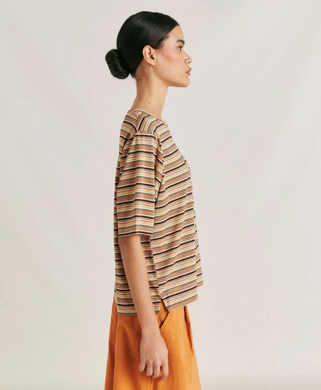 Momoni T-Shirts Et Hauts>Thirty Iora En Jersey Lurex Raye - Rouille Multicolore