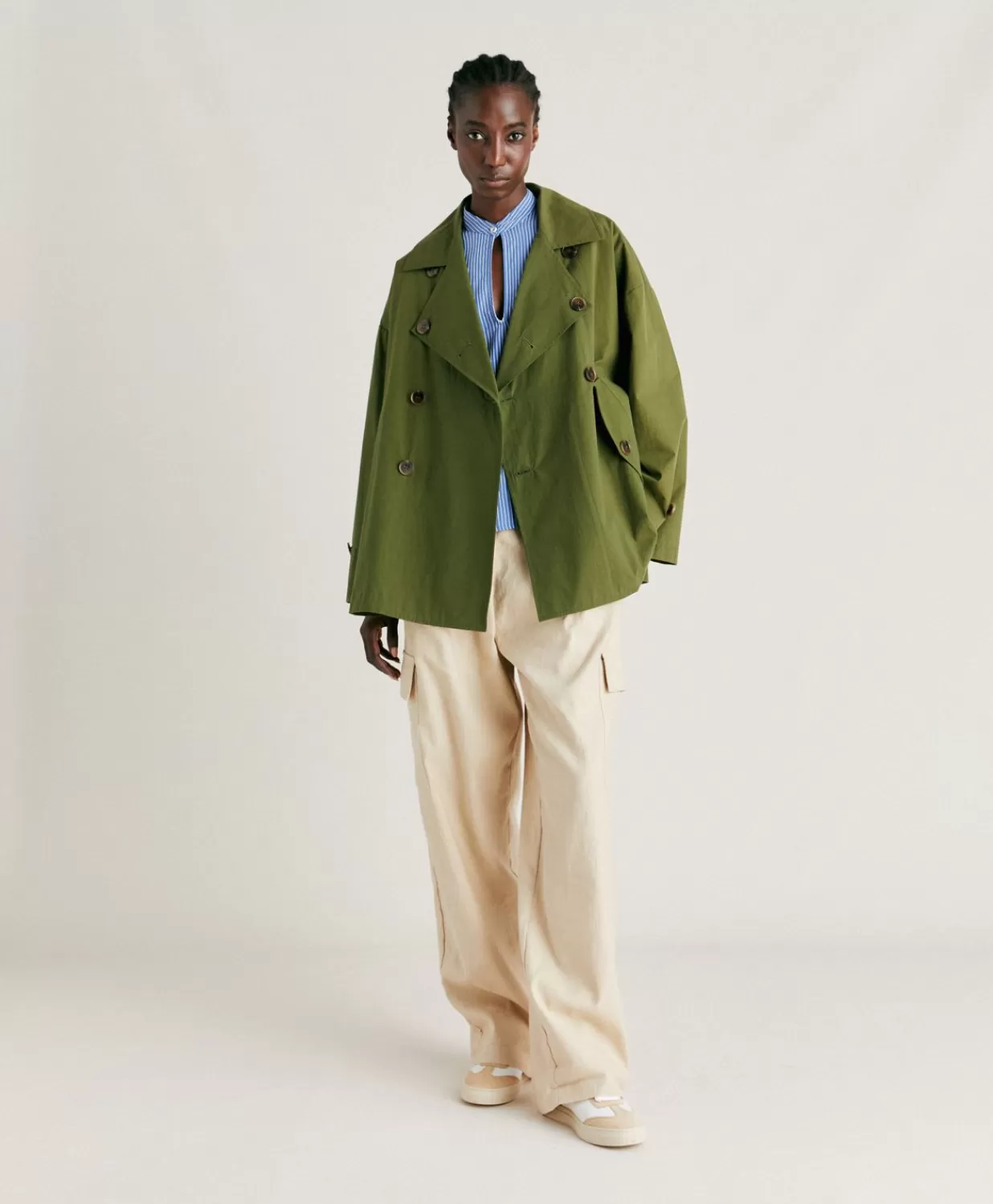 Momoni Trenchs Et Manteaux>Trench-Coat En Coton Gazania - Vert