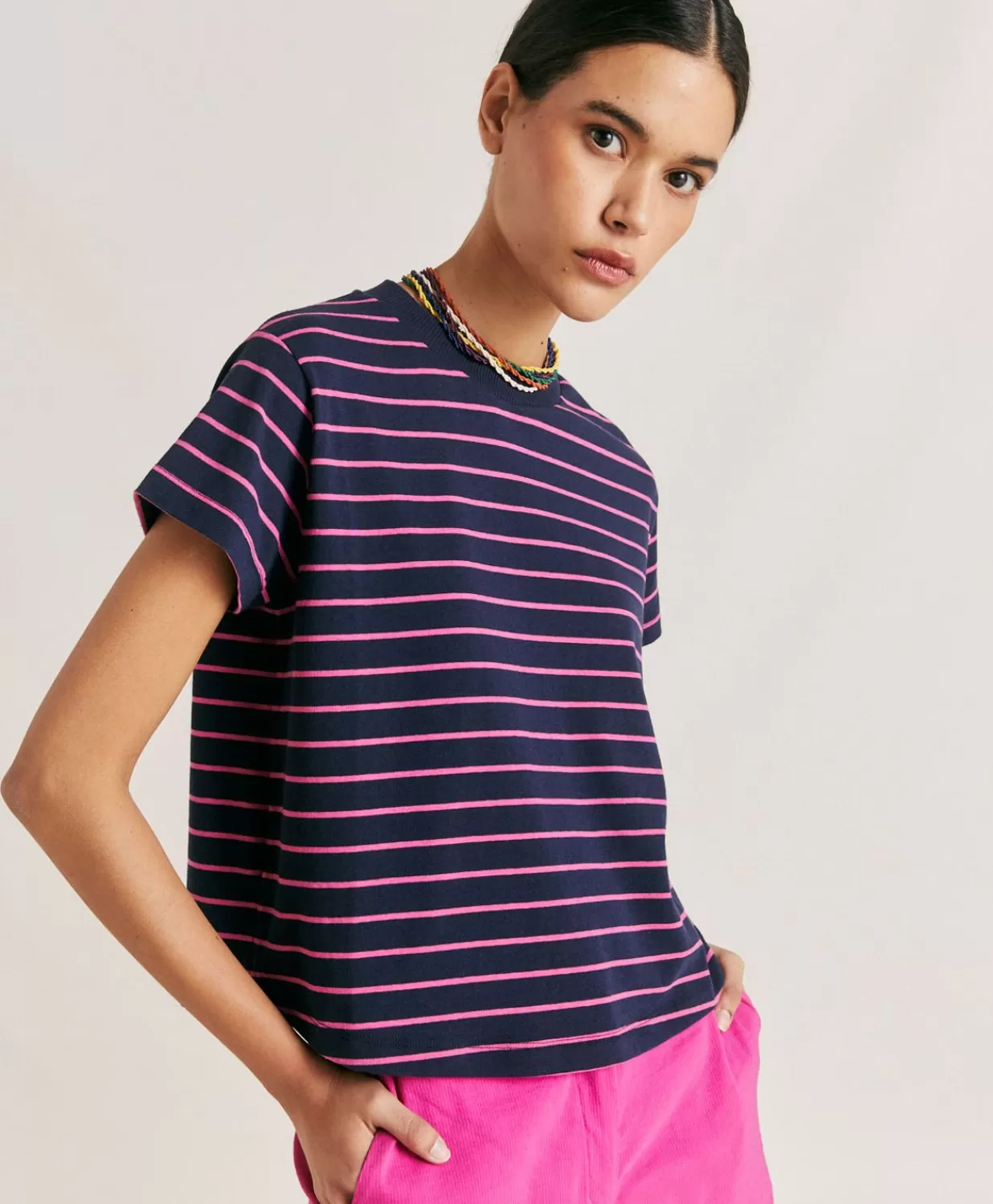 Momoni T-Shirts Et Hauts>T-Shirt En Jersey Raye Lottie - Fuchsia/Bleu