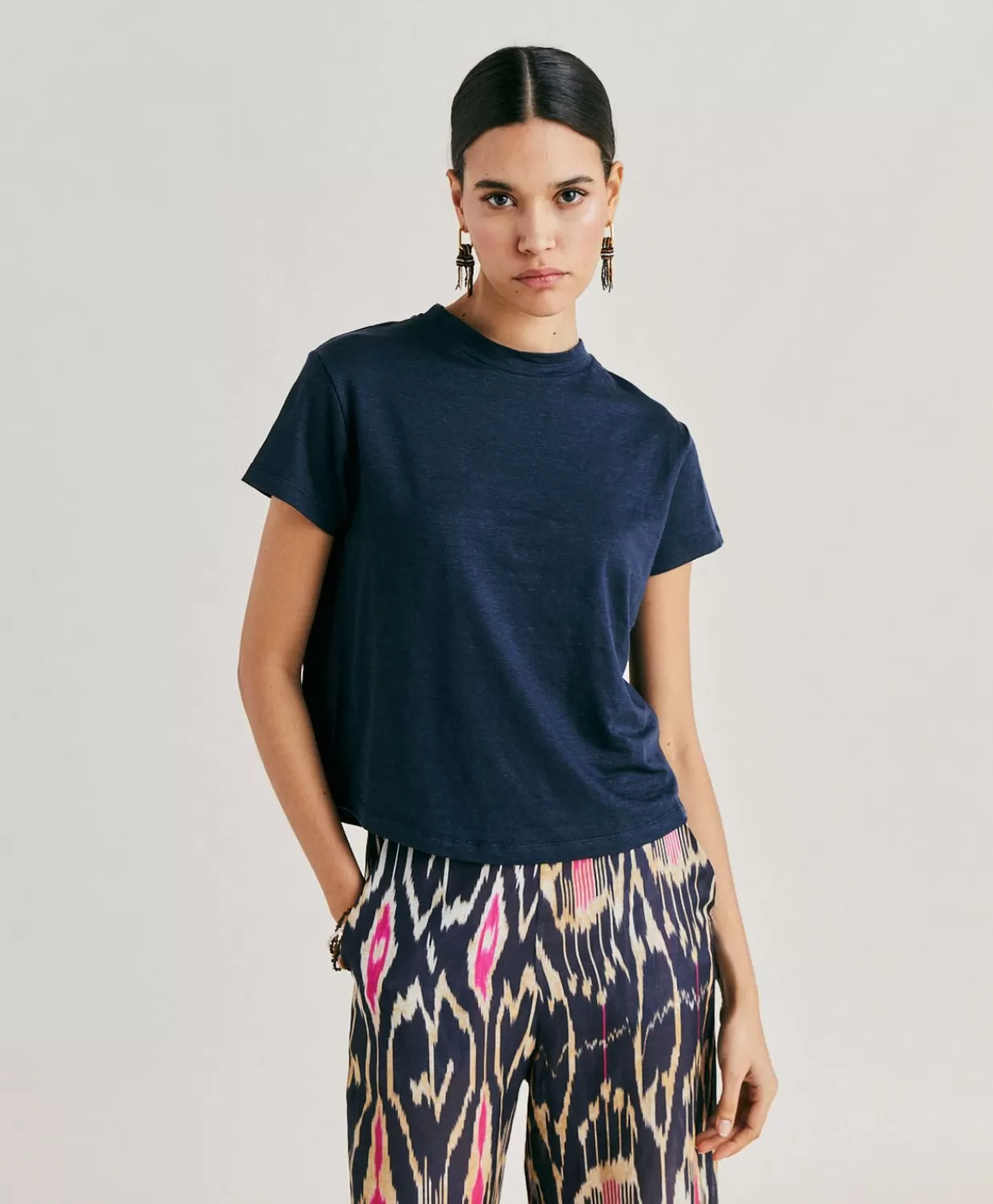 Momoni T-Shirts Et Hauts>Tshirt Jersey En Lin Lottie - Bleu Nuit