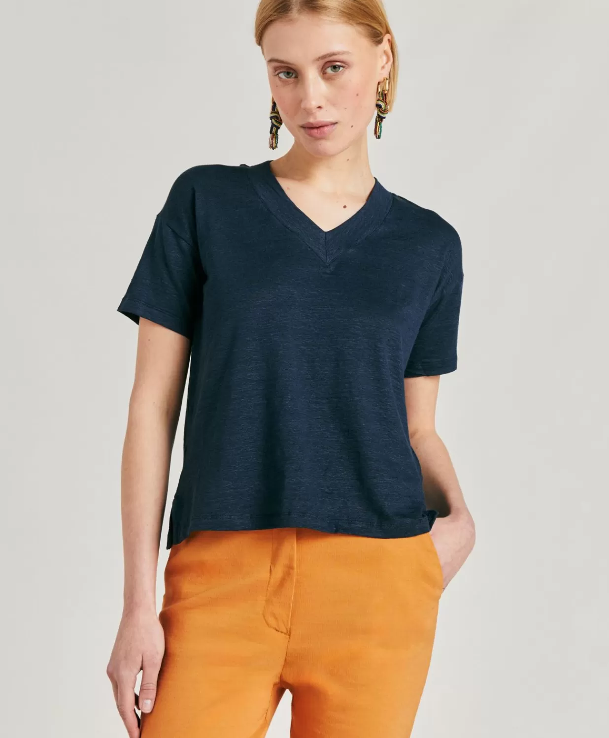 Momoni T-Shirts Et Hauts>T-Shirt Nancy En Jersey Lin - Bleu Nuit