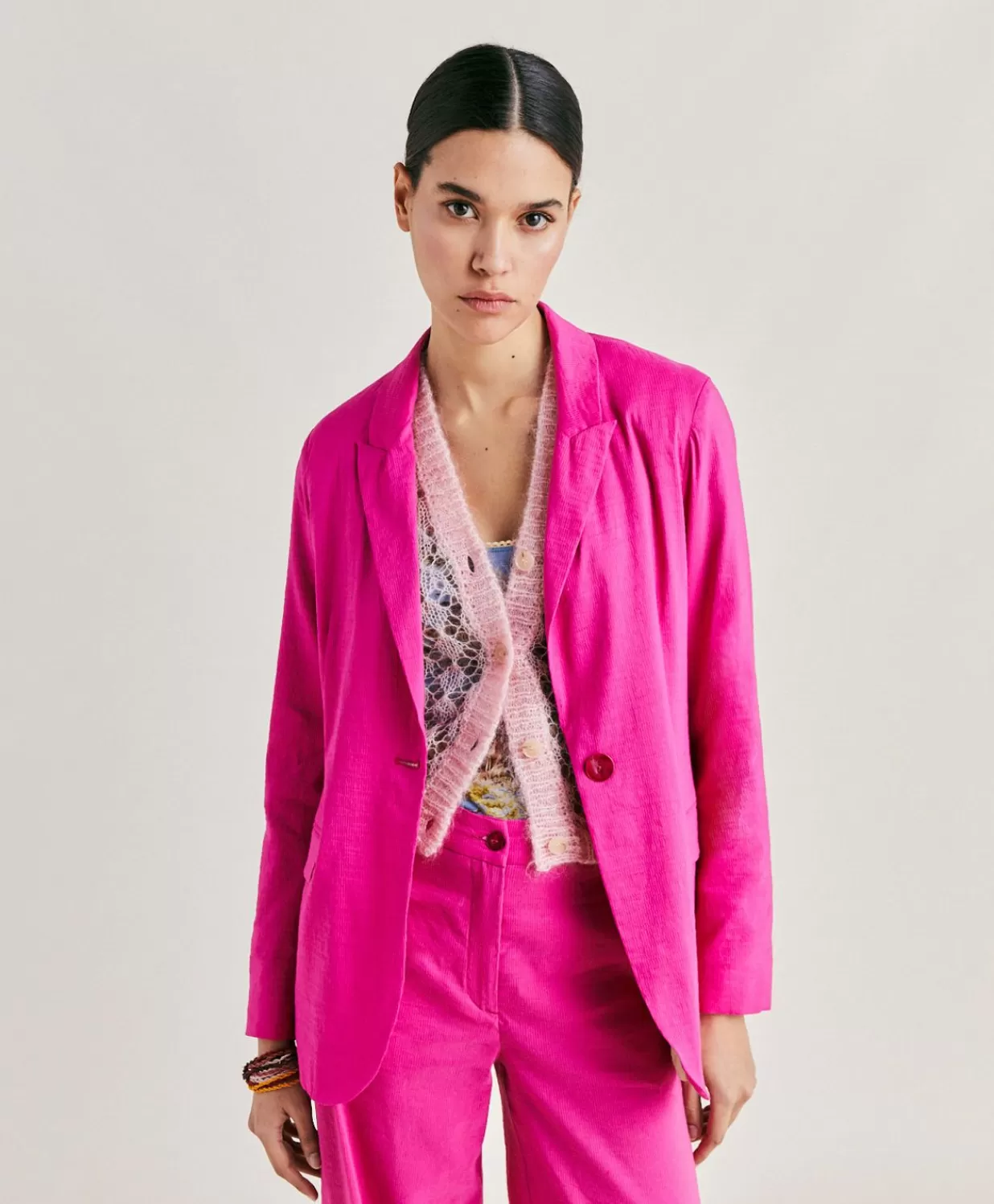 Momoni Vestes>Veste Lunel En Lin Coton - Fuchsia